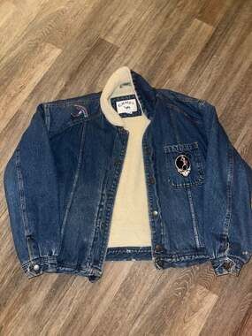 Vintage Camel Joe Sherpa Lined Denim Trucker Jacket with Grateful Dead Patches